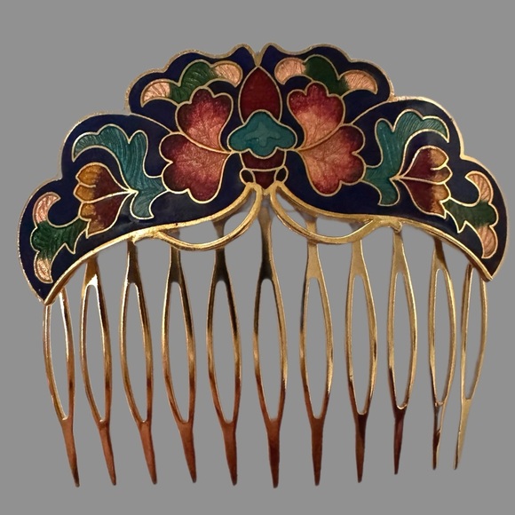Vintage Accessories - Vintage Cloisonné hair comb Enameled Butterfly Hair Comb